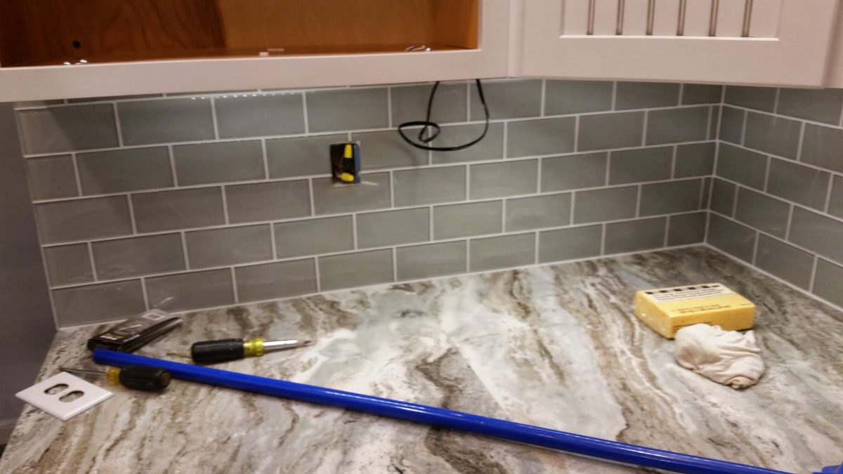 Completed kitchen backsplash